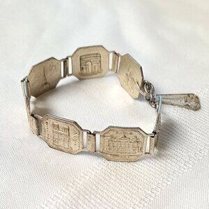 Vintage Paris Art Deco Souvenir Panel Bracelet Eiffel, Arc, Notre Dame, Opera